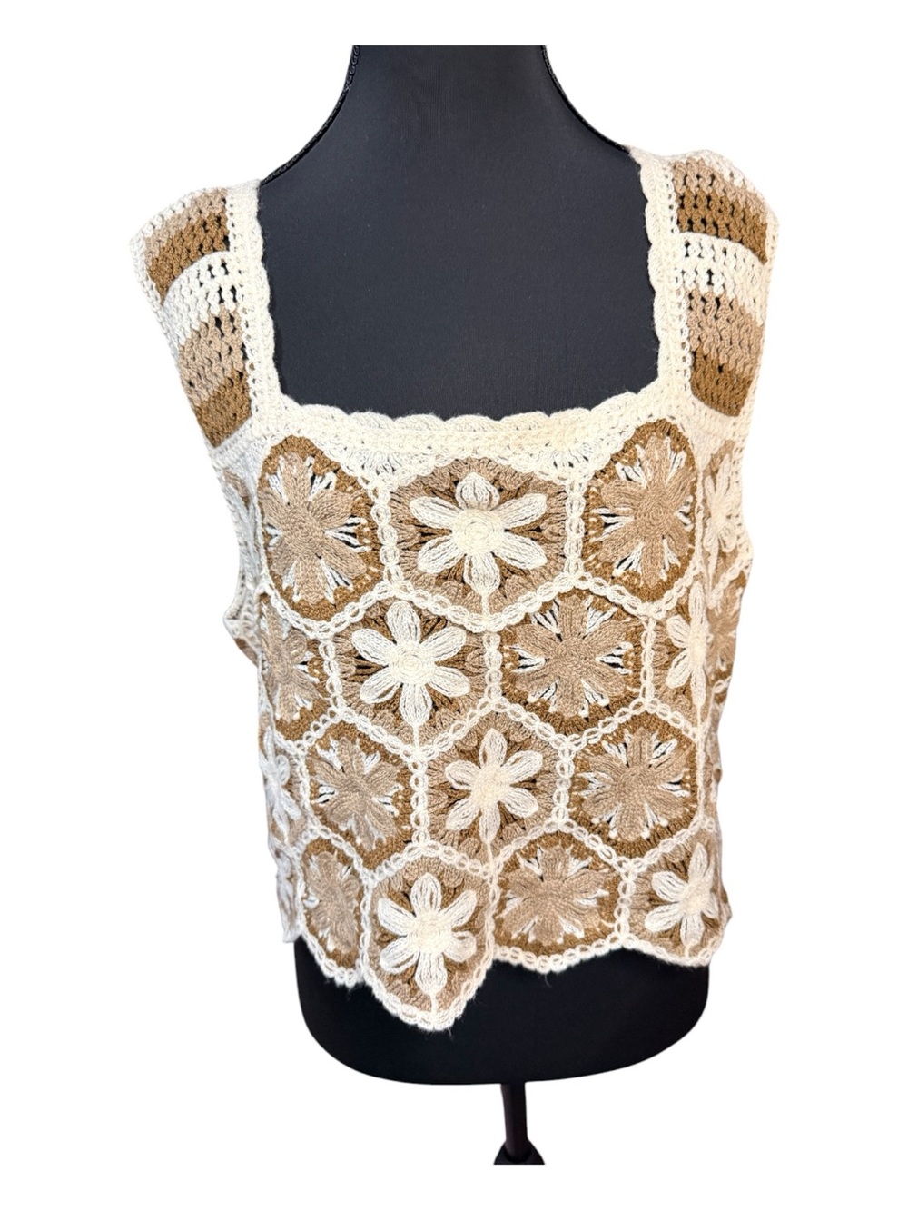 Rebellion again, granny square knit tank retro festival boho collegiate western